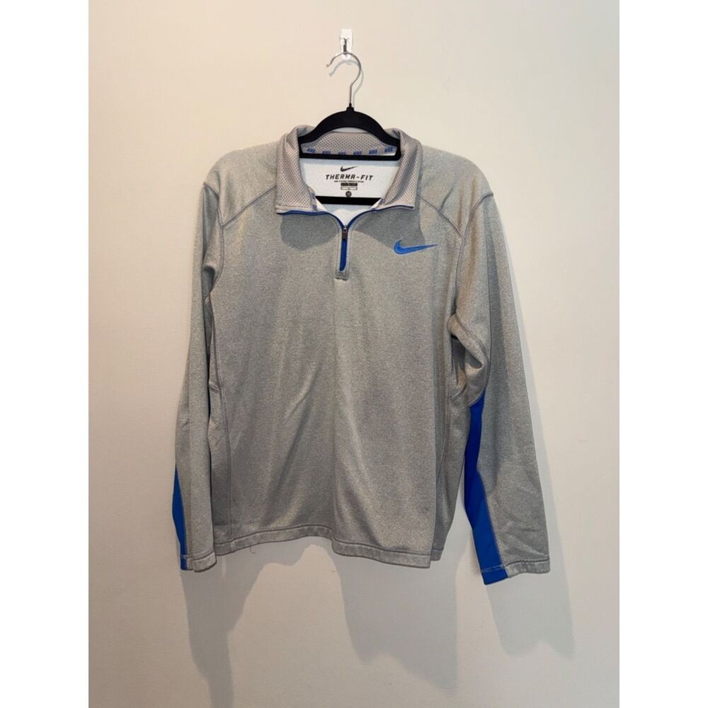 Nike Therma-FIT Mens Quarter Zip Pullover Grey Blue Training Sweatshirt Size M